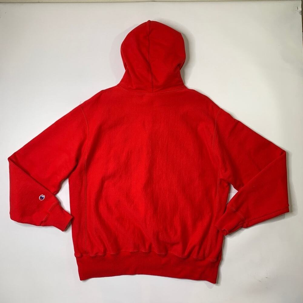 Champion Sweatshirt Mens L Large Red Reverse Weave Fleece Lined Hooded Pullover - Picture 9 of 11